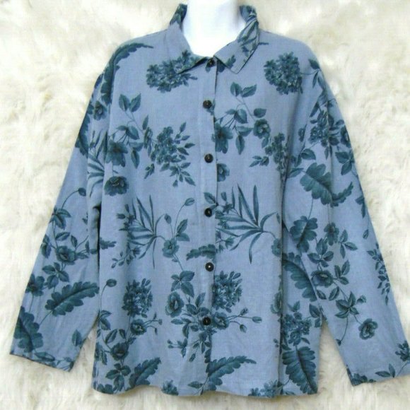Womens~Cotton Studio~ Blue flower~long sleeve shir - Picture 10 of 10